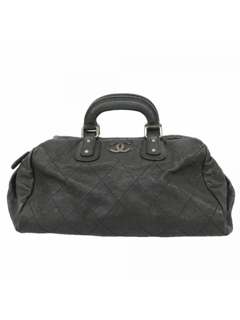 Chanel Handbag Wild Stitch Caviar Leather Black Silver